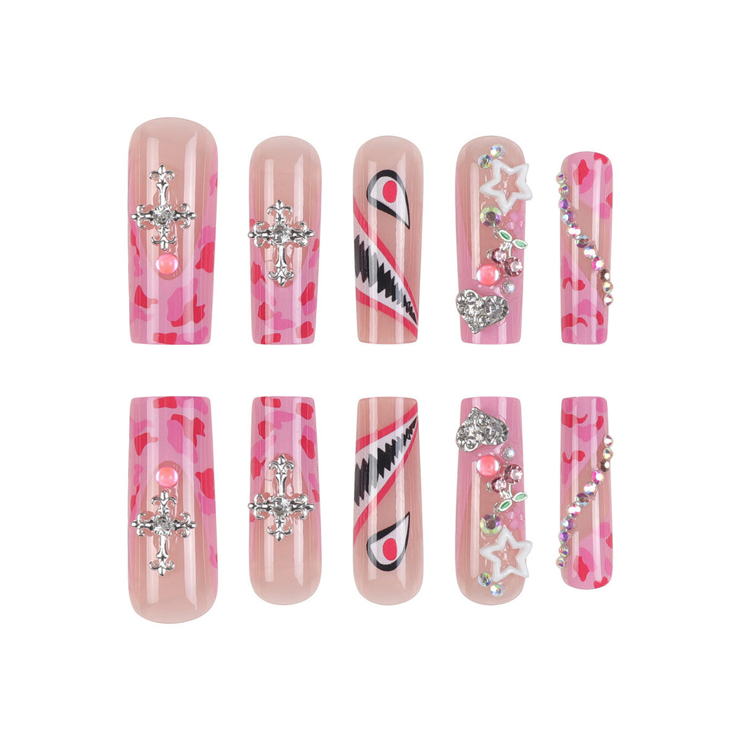 Trendy Stiletto Press-On Nail Set with Artistic Embellishments Stornfield