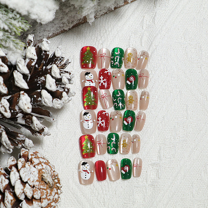 Festive Holiday-Themed Press-On Nail Art Set Stornfield