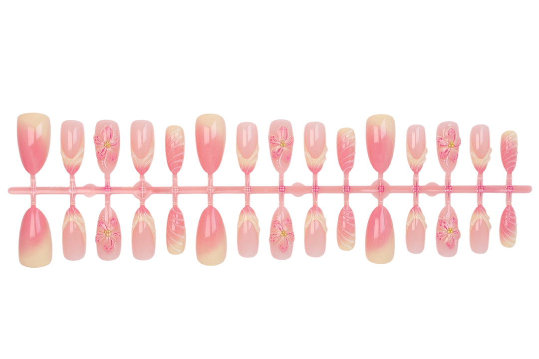 Artificial nail set with delicate floral designs and modern ombre effects Stornfield