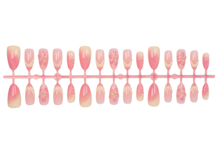 Artificial nail set with delicate floral designs and modern ombre effects Stornfield