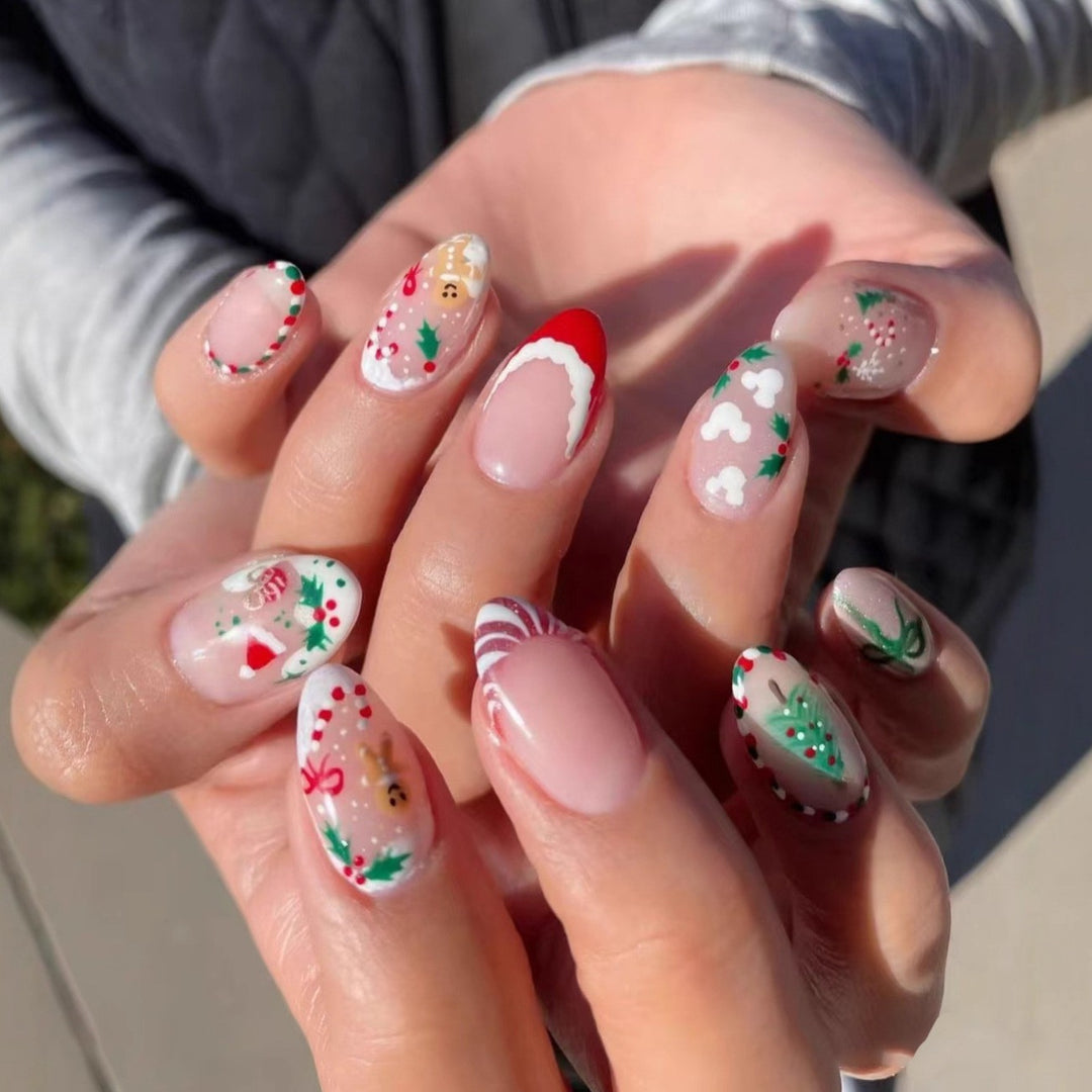 Artificial nail set with festive Christmas motifs and elegant designs Stornfield