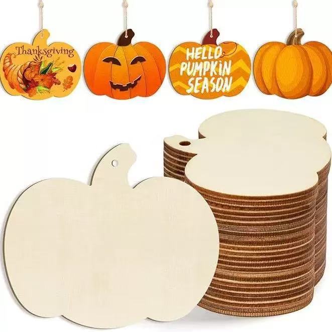 Multi-piece pumpkin-shaped wooden pendant craft set for painting