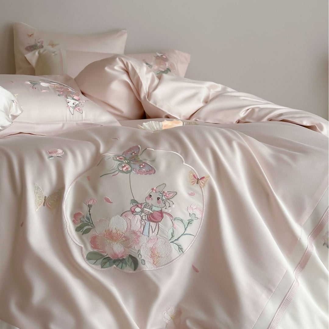 Embroidered Floral Satin Duvet Cover Set