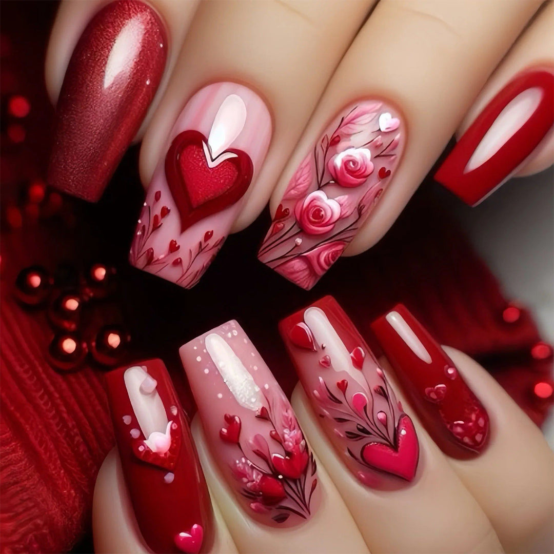 Romantic Floral Heart Nail Art Extensions Stornfield