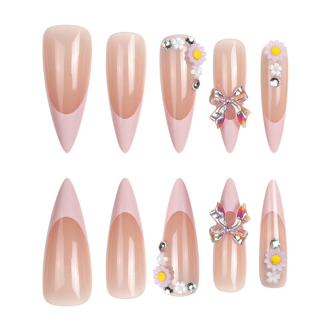 Elegant Stiletto Press-On Nails with Floral and Gem Accents Stornfield
