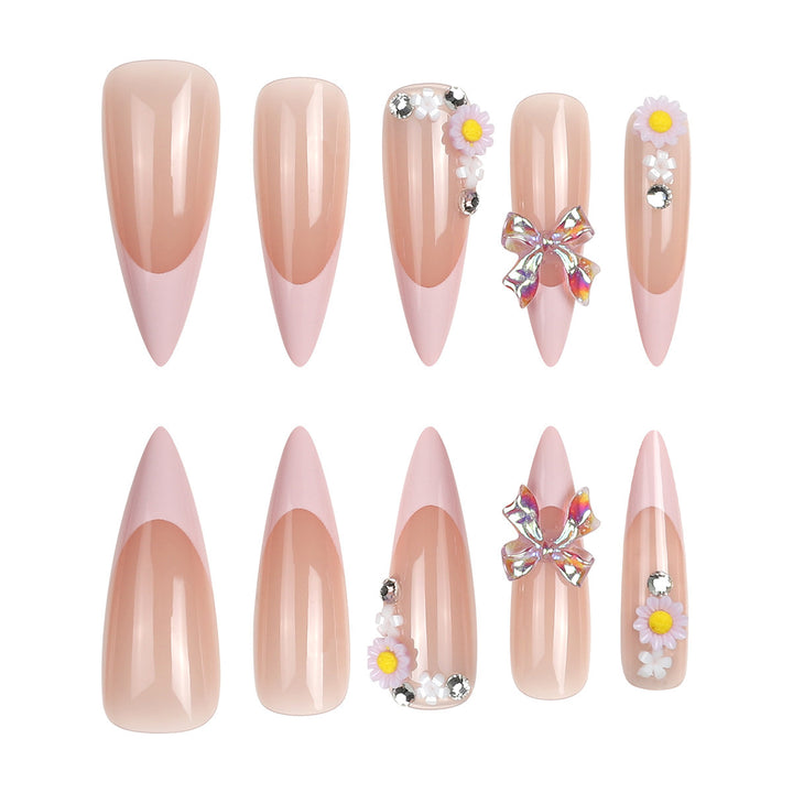 Elegant Stiletto Press-On Nails with Floral and Gem Accents Stornfield