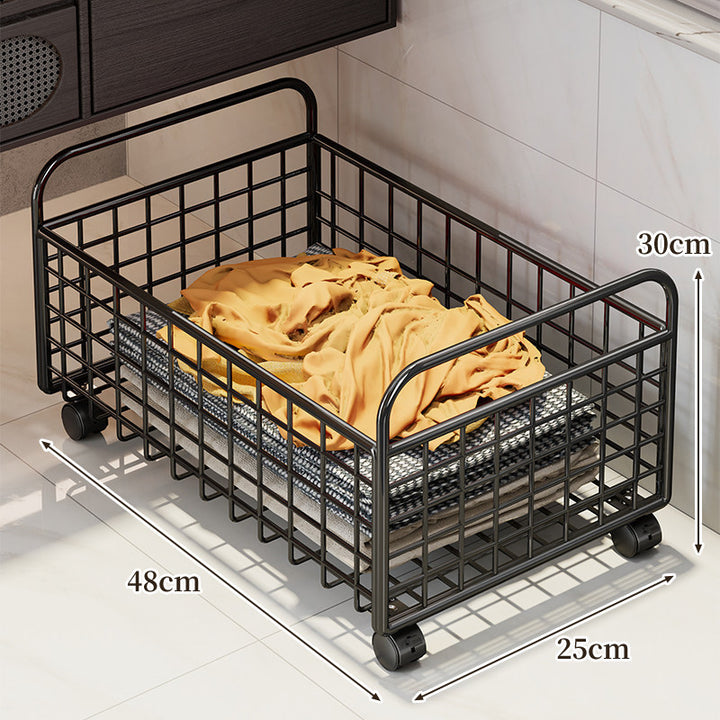 Metal Grid Storage Basket with Carry Handles for Shelving and Cabinet Organization