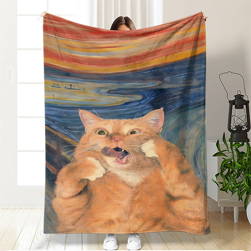 Artistic Cat-Themed Fleece Blanket