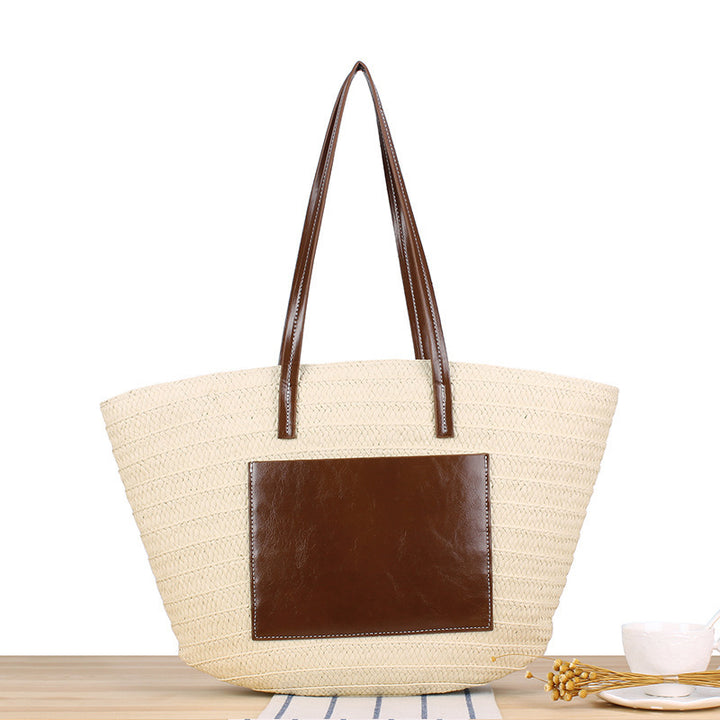 Trendy Beach Bag Made of Woven Straw and Leather Accents Stornfield