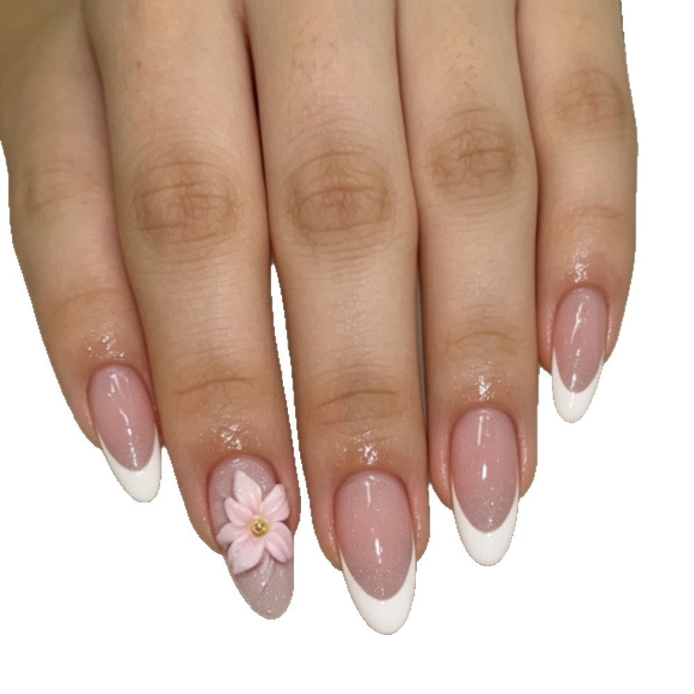 Artificial nails with floral decoration and elegant French tip design Stornfield