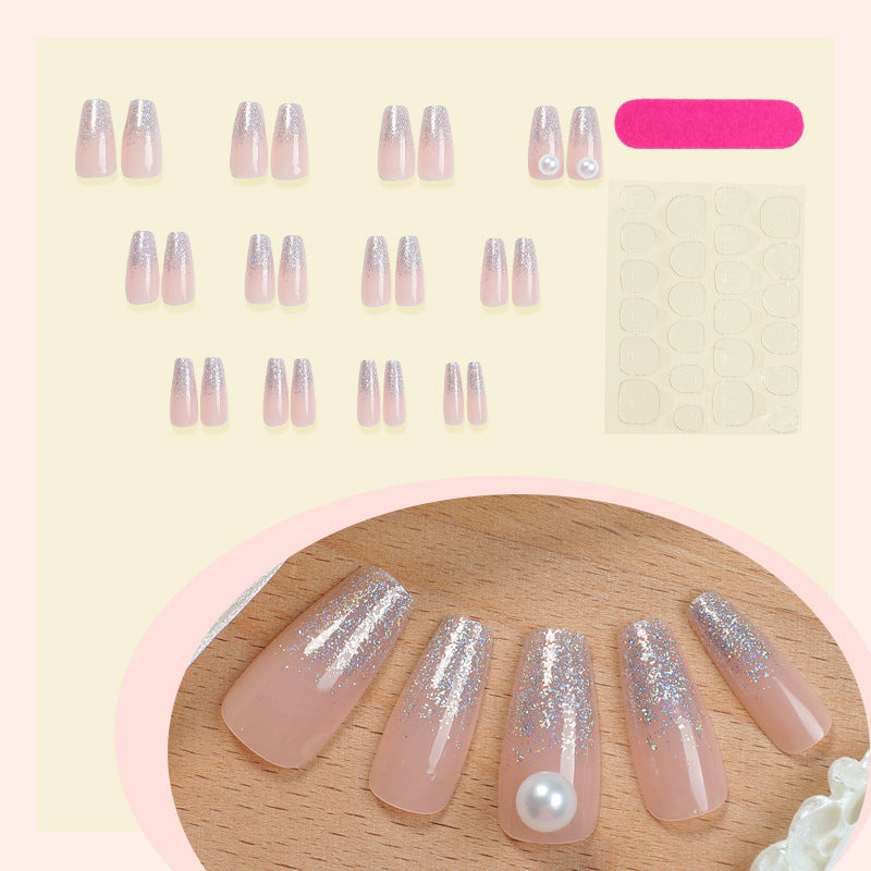 Glamorous Press-On Nail Art Set with Glitter and Pearl Accents