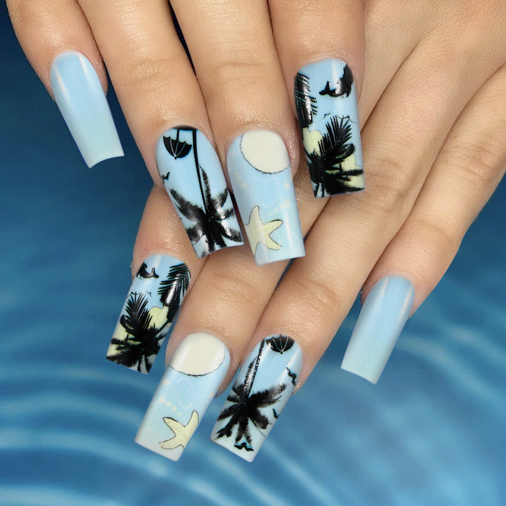 Tropical Beach-Themed Press-On Nail Art Stornfield