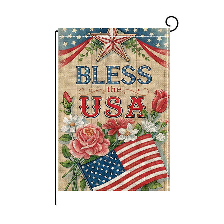 Patriotic Mason Jar Floral Burlap-Texture Outdoor Garden Flag