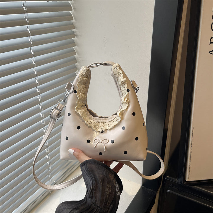 Decorative Lace-Trimmed Polka Dot Handbag