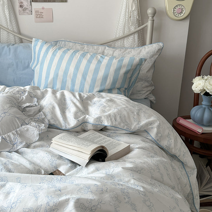 Cotton Floral Duvet Cover Bedding Set with Fitted Sheet and Pillowcases