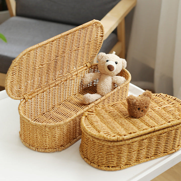 Decorative Woven Storage Box with Cute Bear Lid Stornfield