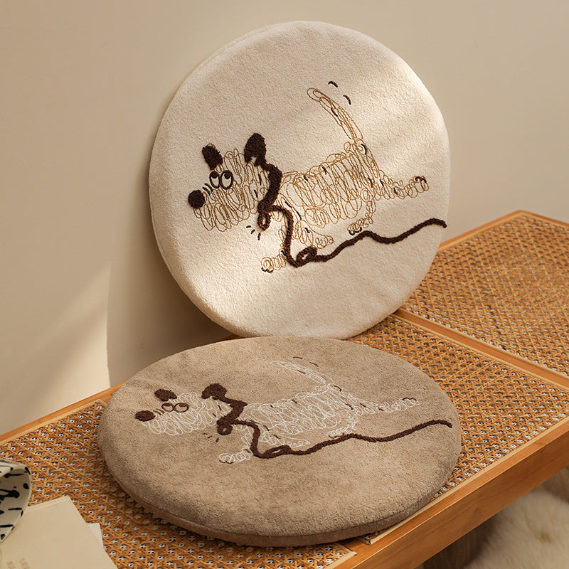 Round seat cushion with embroidered cat motif and soft microfiber cover Stornfield