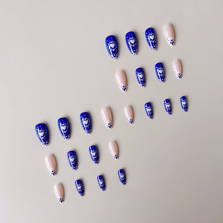 Creative nail set with flower and heart designs Stornfield