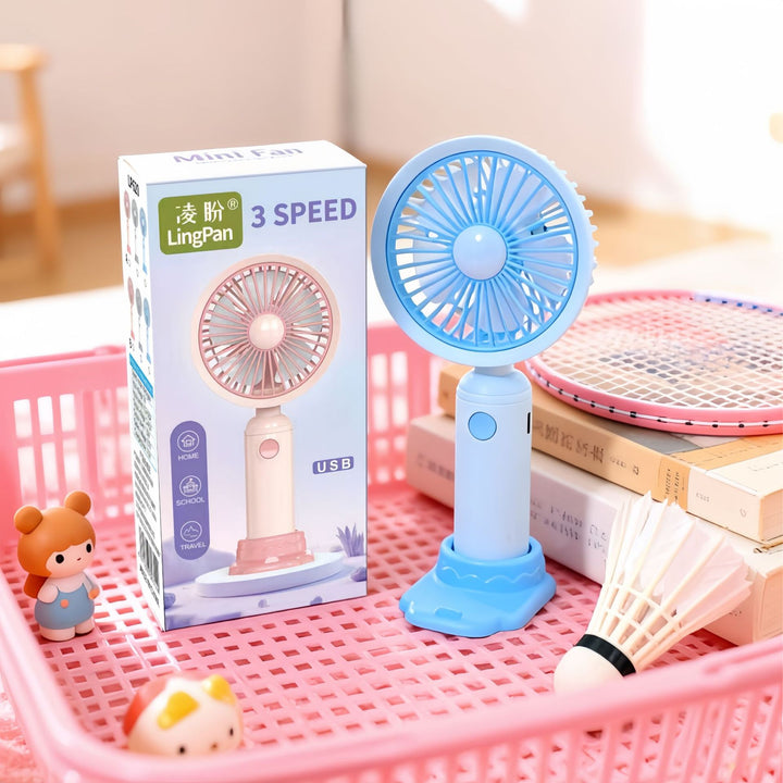 Unisex compact portable USB handheld fan with foldable stand and quiet brushless motor Stornfield