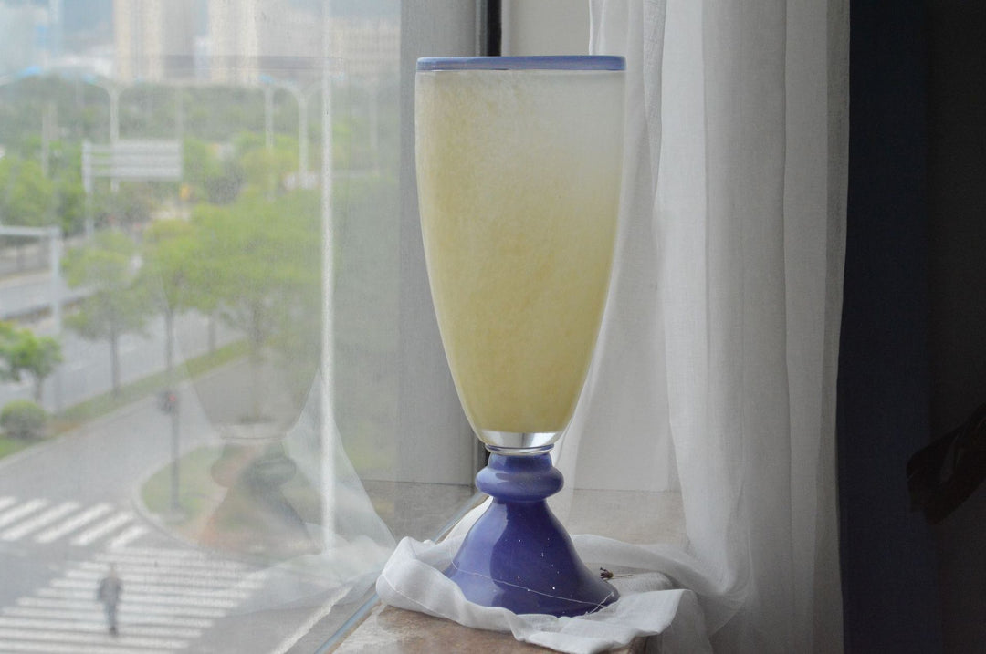 Handblown Fluted Pedestal Art Glass Trumpet Vase Stornfield