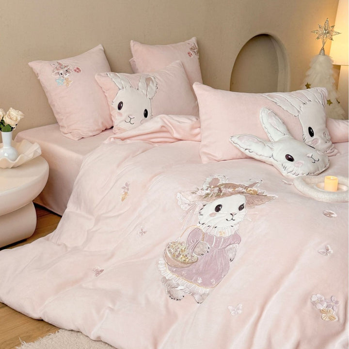 Children's Plush Bunny Appliqué Duvet Cover Bedding Set
