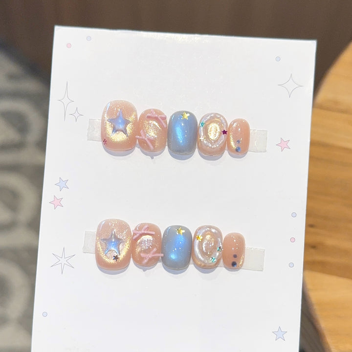 Artificial Nail Set with Sparkling Star and Glitter Motifs Stornfield