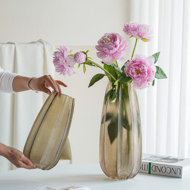 Decorative glass vase with ribbed structure Stornfield