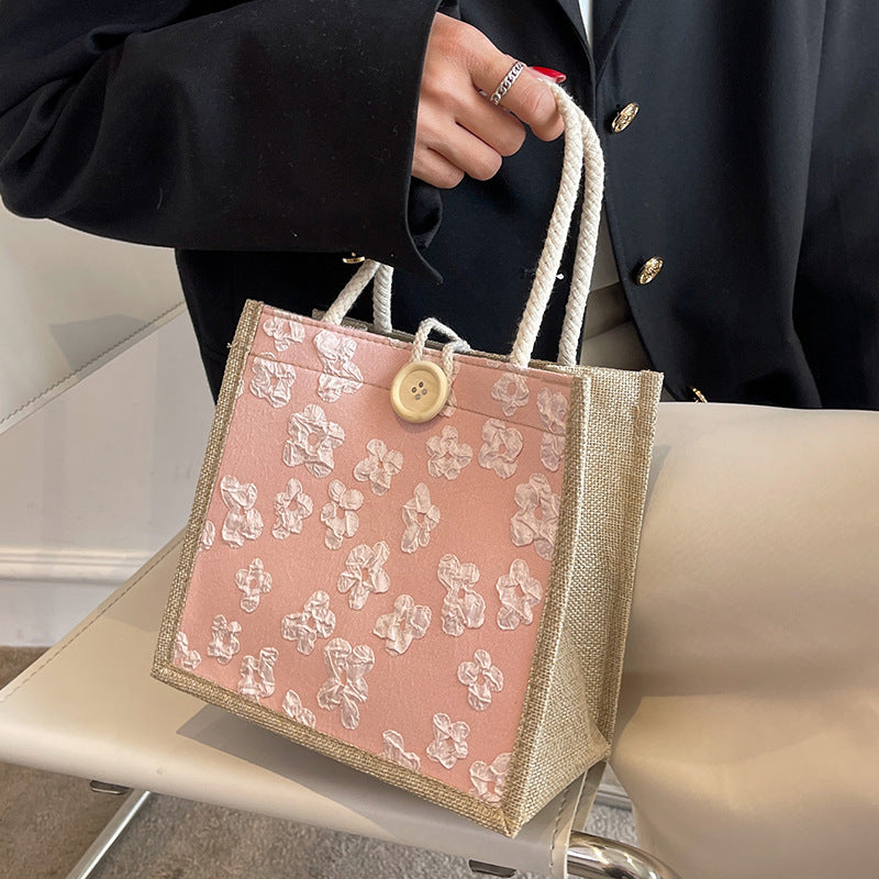 Floral Motif Cotton Tote Bag