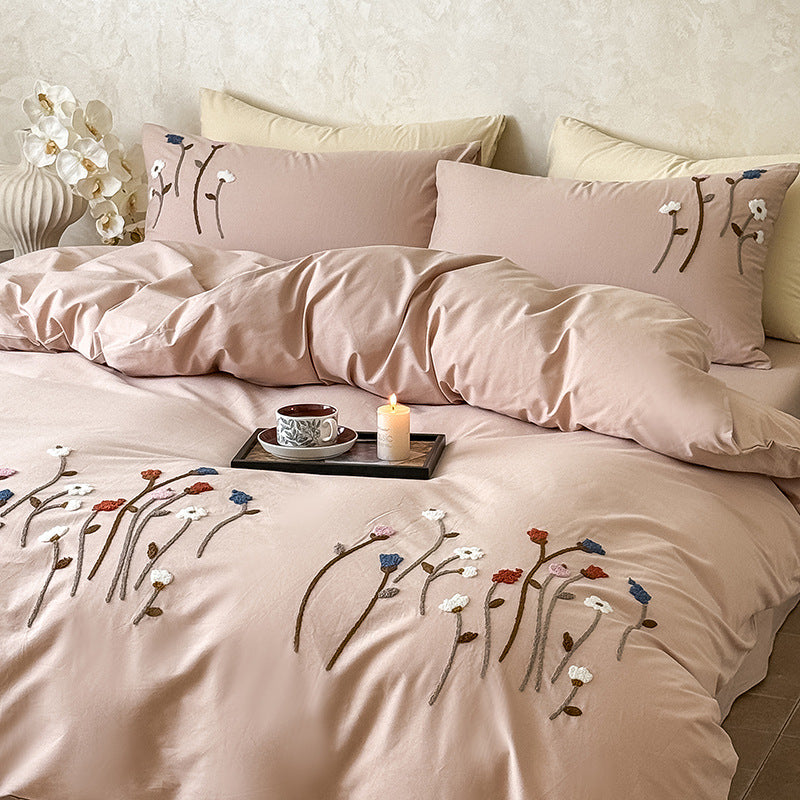 Botanical Embroidered Cotton-Sateen Duvet Ensemble with Pillow Shams
