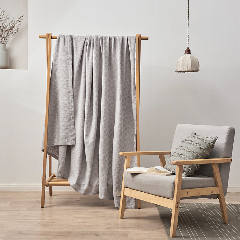Textured Waffle Knit Cotton Throw Blanket