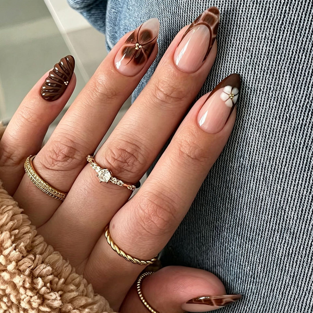 Artistic Chocolate-Inspired Stiletto Press-On Nail Art Stornfield
