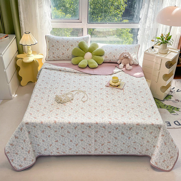 Lightweight Quilted Cotton Bedspread and Mattress Coverlet Set