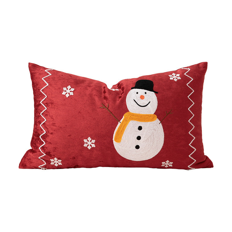 Embroidered Christmas decorative pillow cover with sequins and festive wreath motif