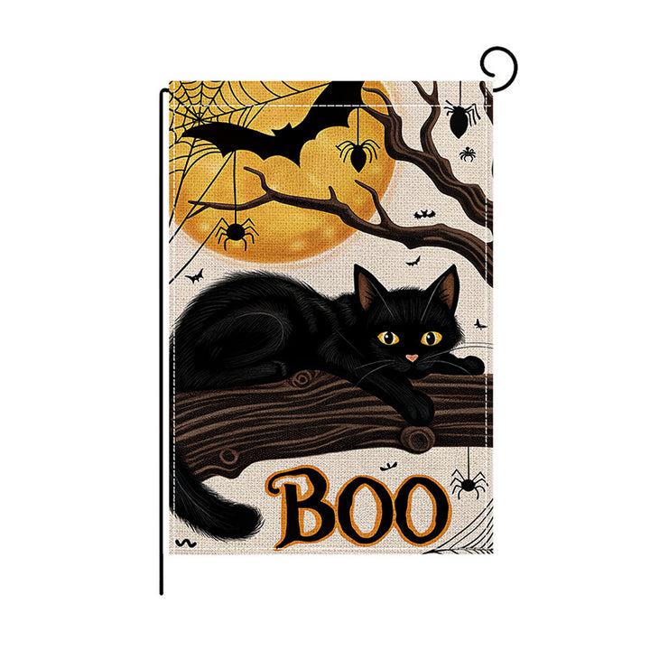 Decorative Double-Sided Halloween Garden Flag with Skeleton Pumpkin and Rose Illustration