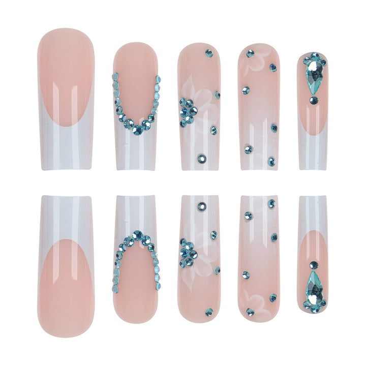 Floral-Designed Press-On Nail Set with Decorative Gem Accents Stornfield