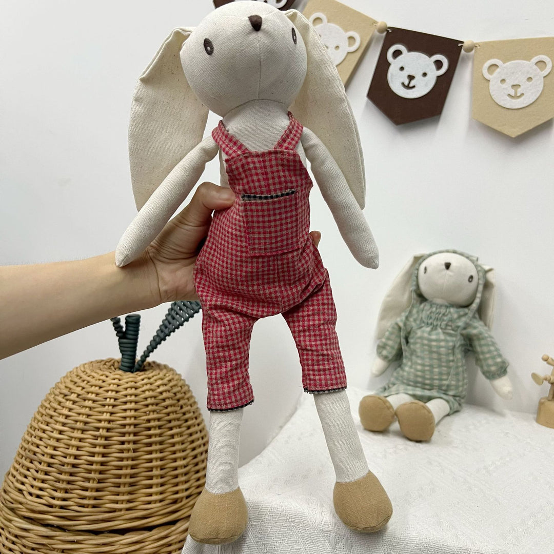 Linen Polka-Dot Pajama Comfort Bunny Doll with Long Floppy Ears