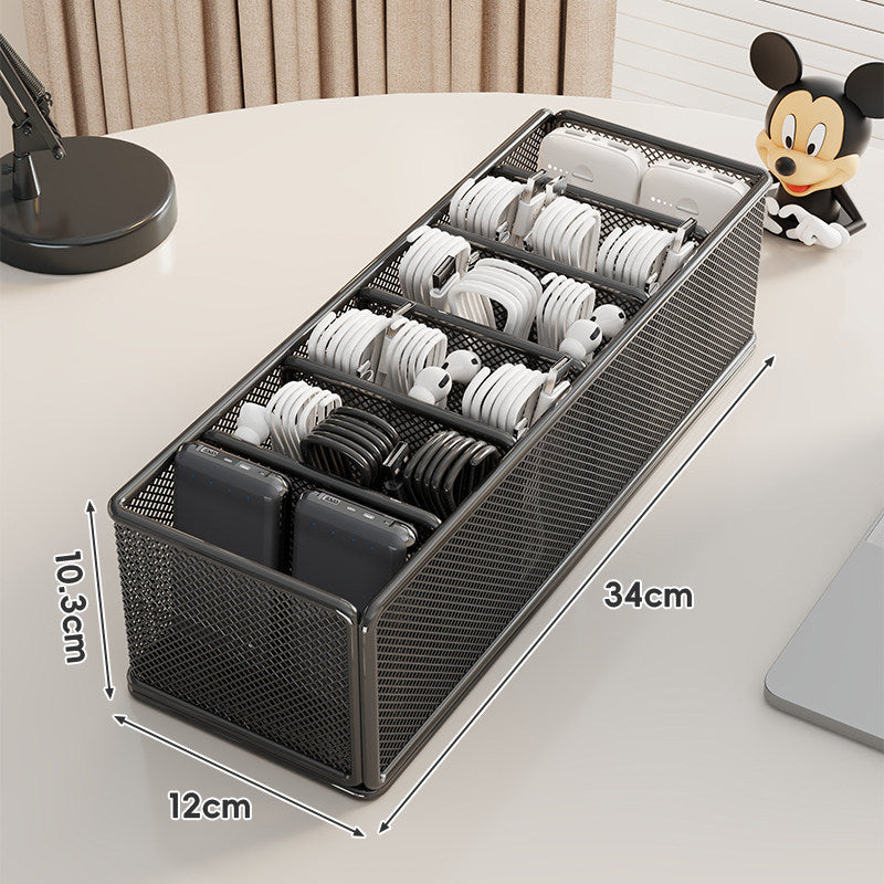 Mesh Multi-Slot Tech Accessory Organizer Box for Cables Power Banks and Earbuds