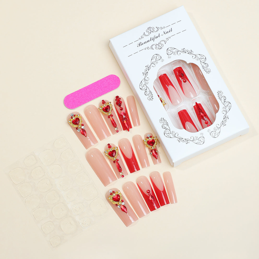Decorative Nail Art Press-On Kit with Heart and Gem Embellishments Stornfield