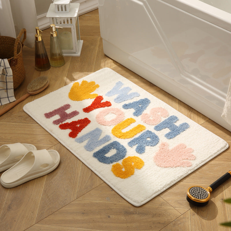 Plush Bathroom Mat with Motivational Phrase