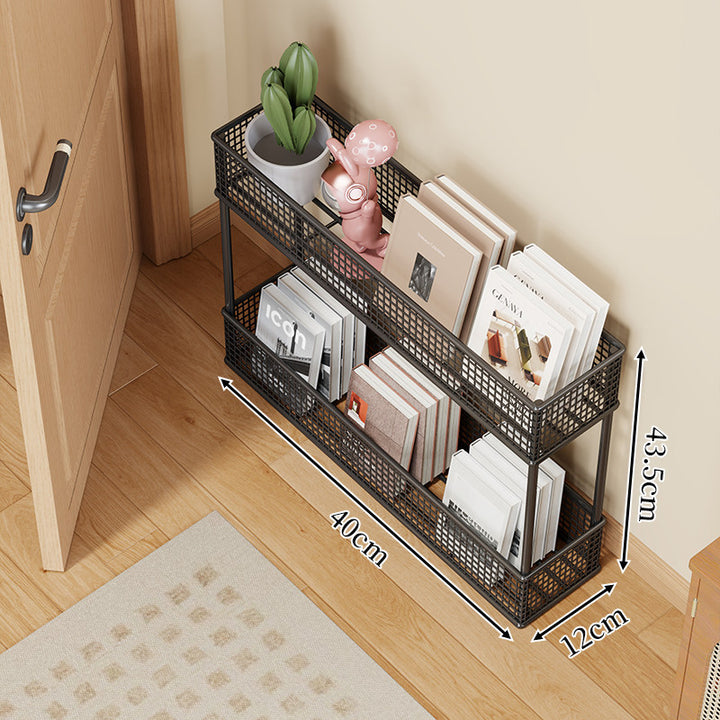 Slim Four-Tier Metal Mesh Narrow Bookshelf Organizer
