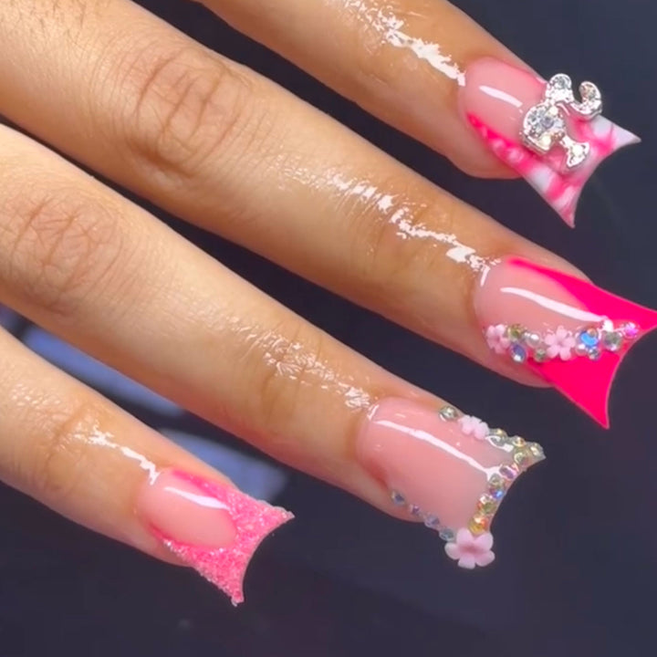 Artistic Press-On Nail Extensions with Rhinestone Accents Stornfield