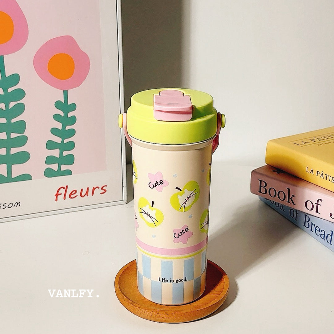 Women's insulated drinking cup with secure flip lid and cute dog design Stornfield