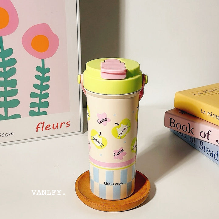 Women's insulated drinking cup with secure flip lid and cute dog design Stornfield