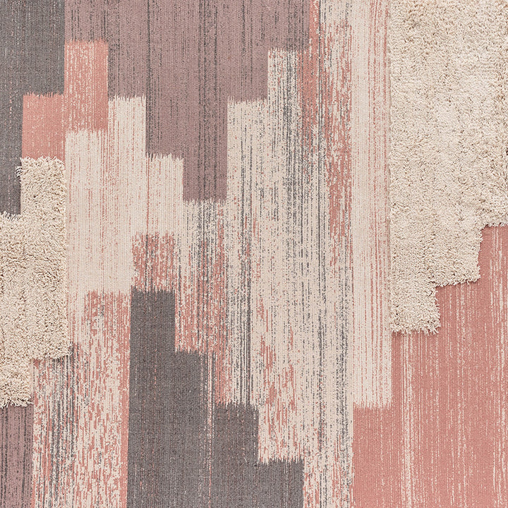 Modern structured living rug with partial shag application and abstract stripe pattern