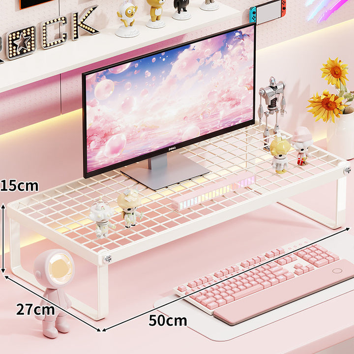 Ventilated Metal Grid Monitor and Desktop Riser with Under-Shelf Keyboard Storage