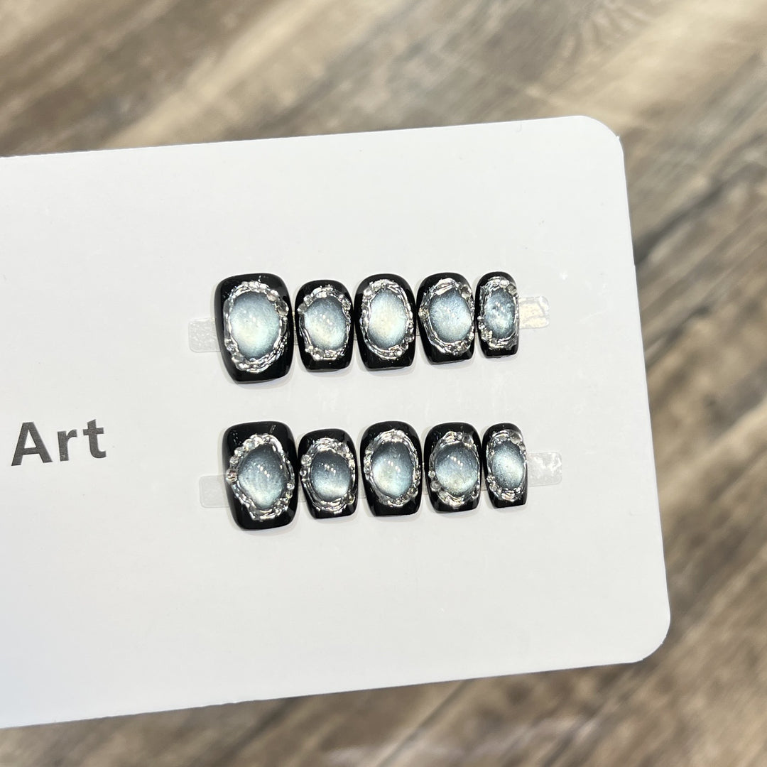 Glamorous Press-On Nail Art Set with Silver Accents Stornfield
