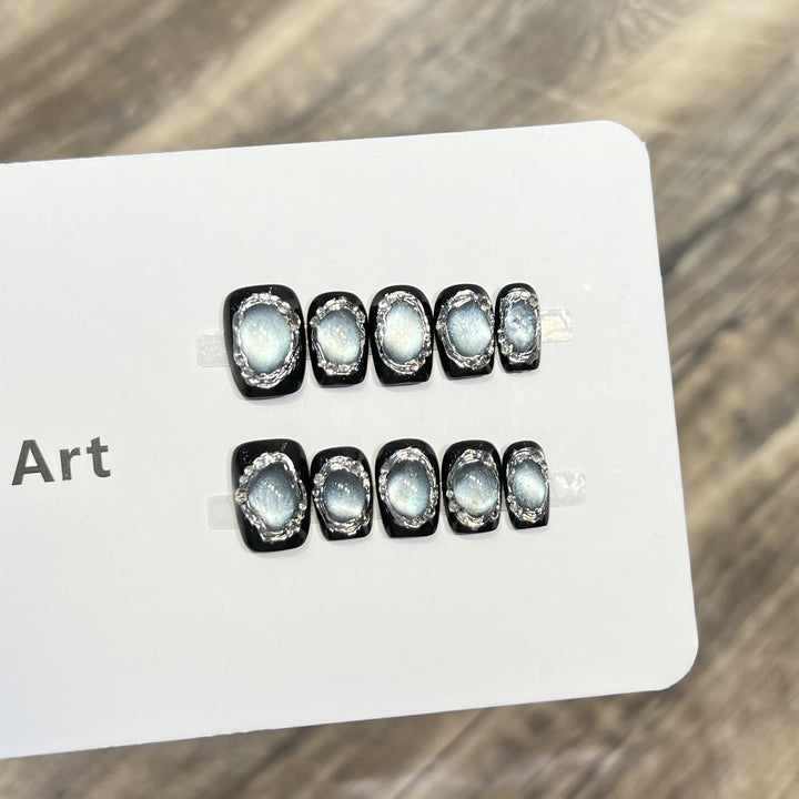 Glamorous Press-On Nail Art Set with Silver Accents Stornfield