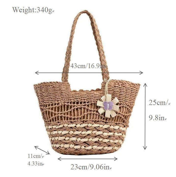 Handwoven straw bag with unique flower detail Stornfield
