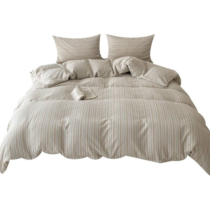 Striped Washed Linen-Cotton Duvet Cover Set with Reversible Bedskirt and Pillow Shams