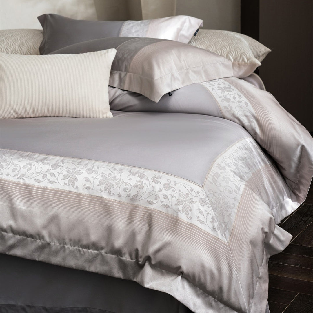 Luxury Jacquard-Trim Cotton-Sateen Duvet Cover Set with Butterfly Border & Deep-Fit Corners